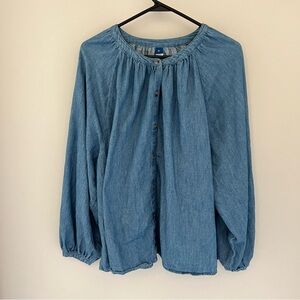 Womens XL Old Navy Chambray Denim Button Down Long Sleeve Blouse